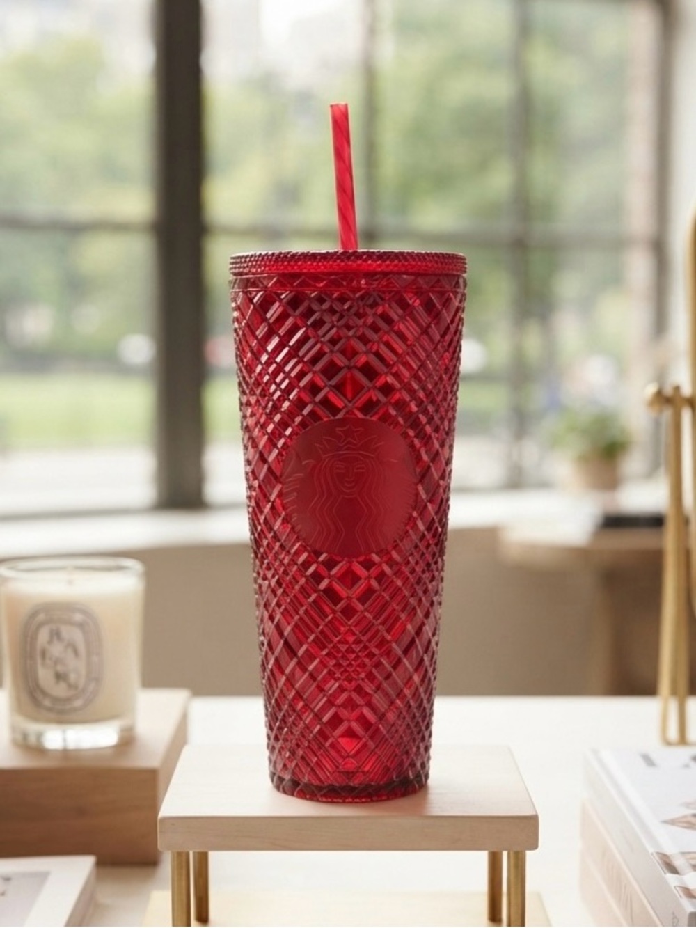 Starbucks 24 oz Tumbler Ruby Red Studded Cold Cup